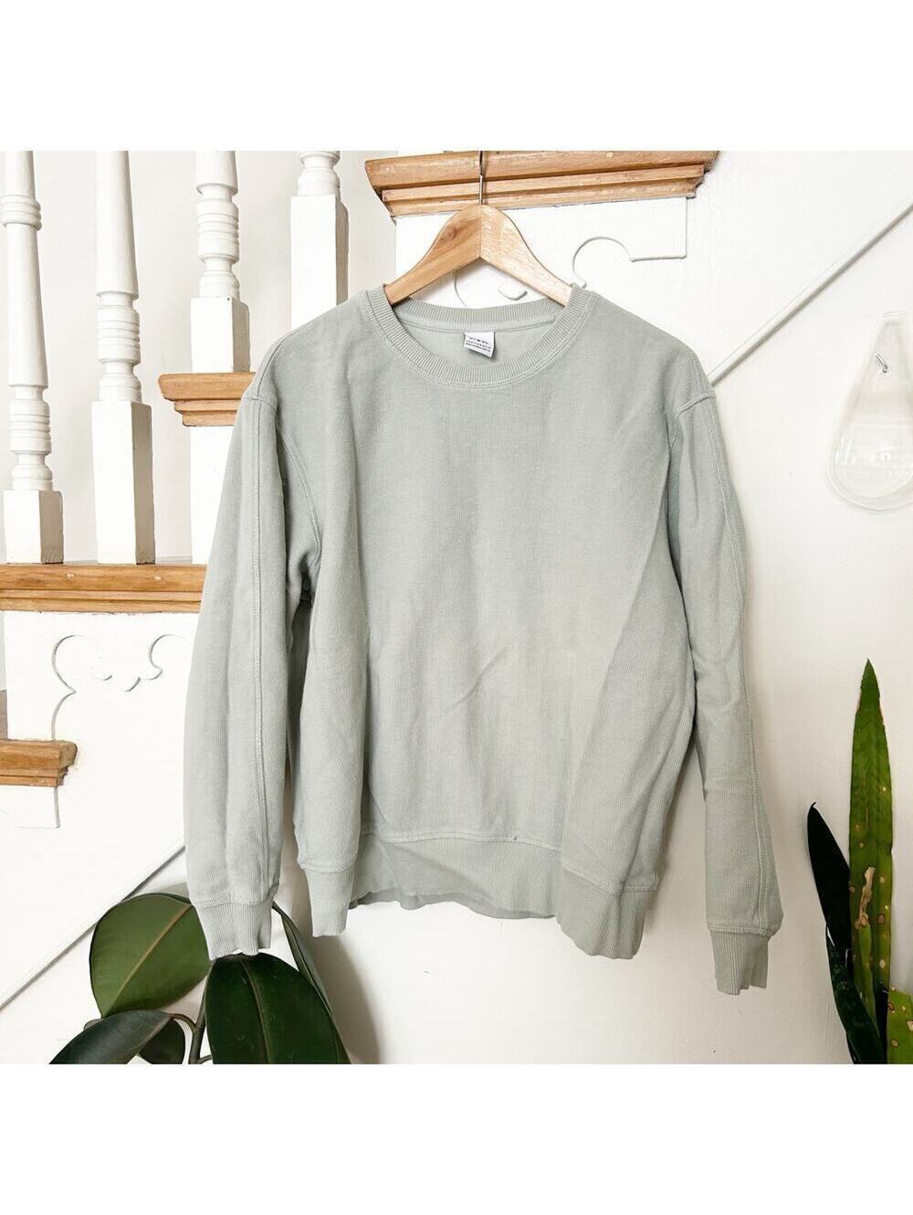 Zara Light Gray Green Crewneck Sweatshirt 100% Cotton Long Sleeve Pullover M